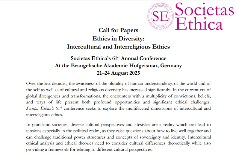 Call for Papers: 61. Jahrestagung der Societas Ethica